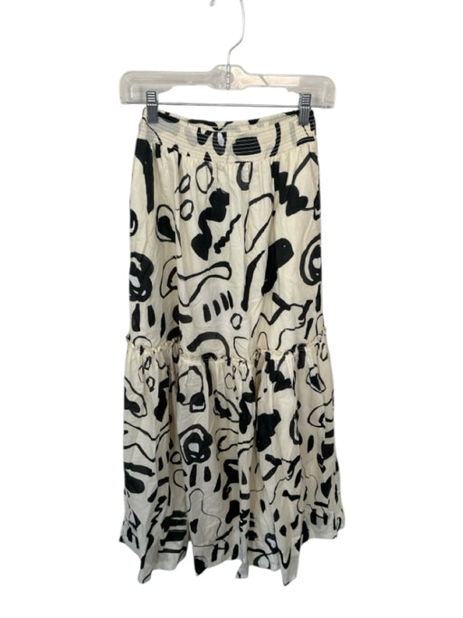Hunter Bell Size XS Cream & Black Cotton Smocked Waist Band Swirls Maxi Skirt Cream & Black / XS
