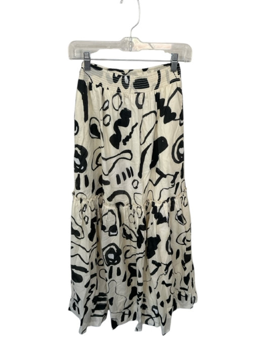 Hunter Bell Size XS Cream & Black Cotton Smocked Waist Band Swirls Maxi Skirt Cream & Black / XS
