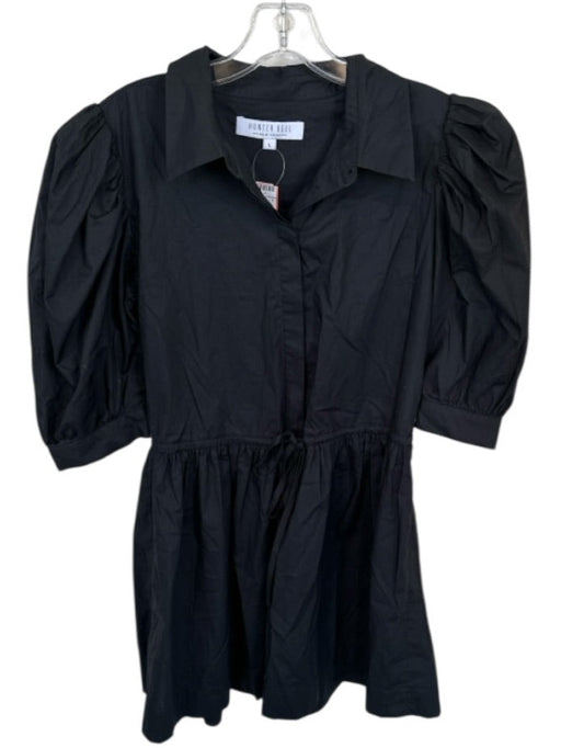 Hunter Bell Size L Black Cotton Long Balloon Sleeve Drawstring Waist Dress Black / L