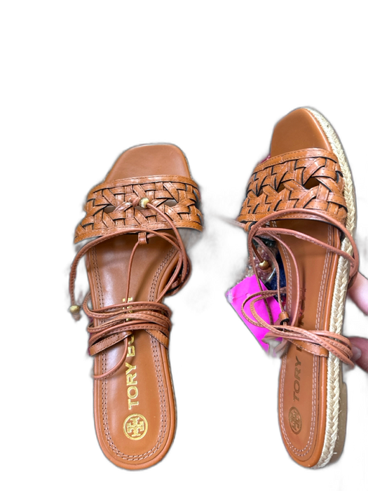 Tory Burch Shoe Size 7 Brown Leather Basket Weave Ankle Tie Square Toe Sandals Brown / 7