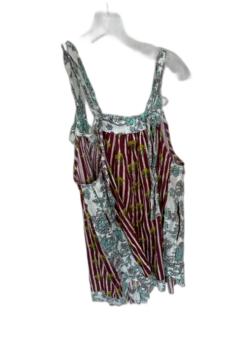 Free People Size M Maroon & White Cotton Sleeveless Lace Up Front Striped Romper Maroon & White / M
