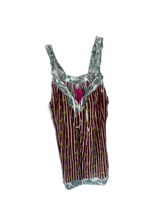 Free People Size M Maroon & White Cotton Sleeveless Lace Up Front Striped Romper Maroon & White / M