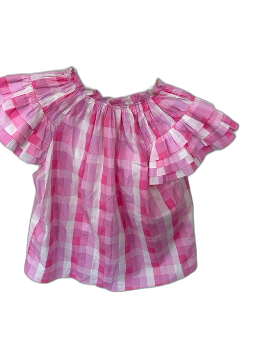 Buddy Love Size XS Pink & White Cotton Flutter Sleeves Gingham Ruffle collar Top Pink & White / XS