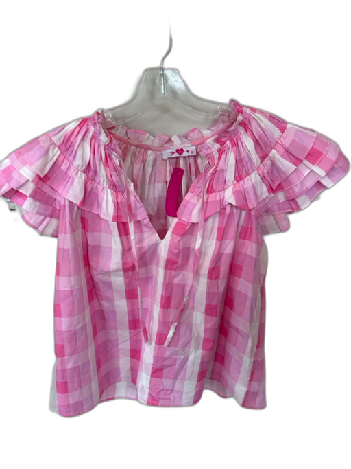 Buddy Love Size XS Pink & White Cotton Flutter Sleeves Gingham Ruffle collar Top Pink & White / XS