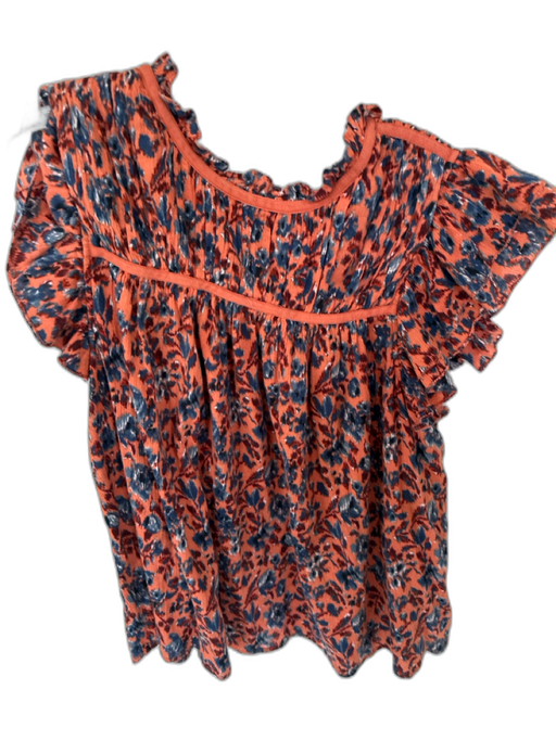 Ulla Johnson Size 4 Orange & navy Cotton Flutter Sleeves Ikat Back Tie Top Orange & navy / 4