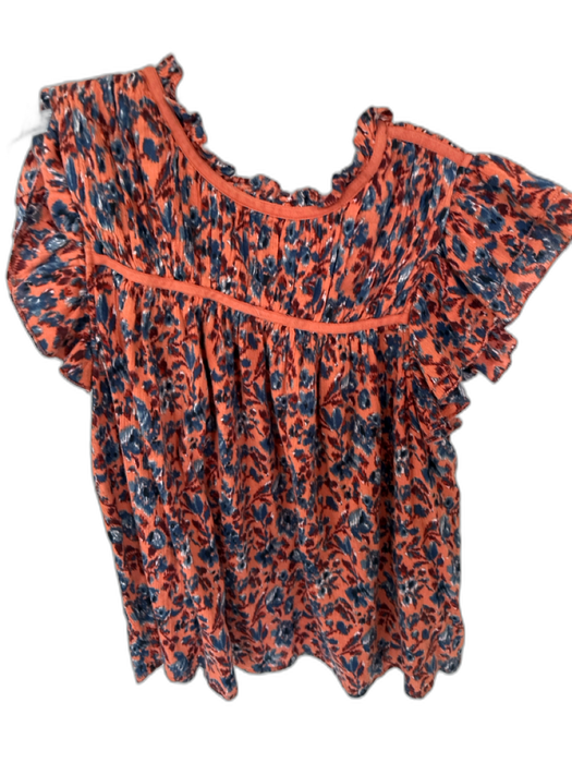 Ulla Johnson Size 4 Orange & navy Cotton Flutter Sleeves Ikat Back Tie Top Orange & navy / 4