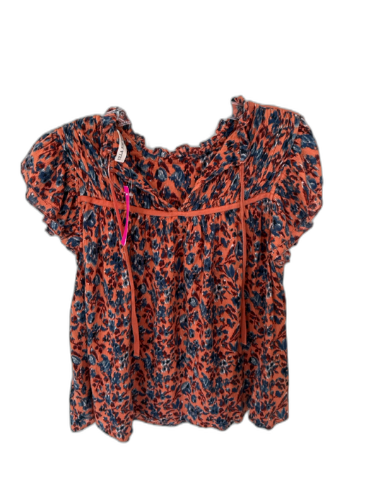 Ulla Johnson Size 4 Orange & navy Cotton Flutter Sleeves Ikat Back Tie Top Orange & navy / 4