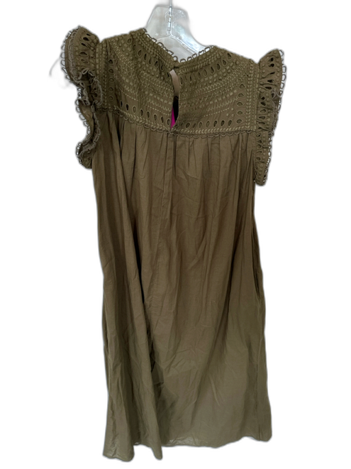 Boden Size 4 Olive Green Cotton Flutter Sleeves Embroidered Lace Trim Maxi Dress Olive Green / 4