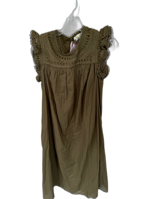 Boden Size 4 Olive Green Cotton Flutter Sleeves Embroidered Lace Trim Maxi Dress Olive Green / 4