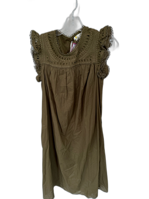 Boden Size 4 Olive Green Cotton Flutter Sleeves Embroidered Lace Trim Maxi Dress Olive Green / 4