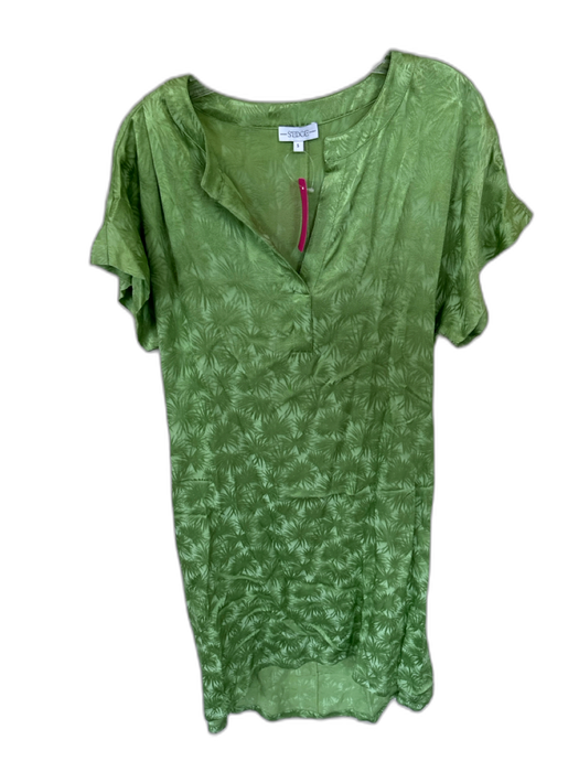 S'edge Size S Green Viscose & Rayon Cap Sleeve Leaves Split Neck Maxi Dress Green / S