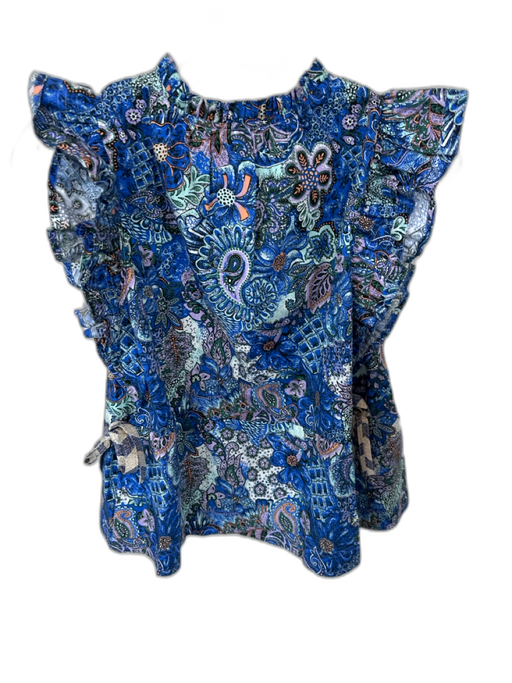 Marie Oliver Size XS Blue & Purple Cotton Flutter Sleeves Kaleidoscope Top Blue & Purple / XS