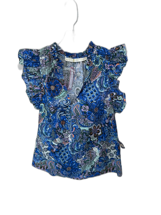 Marie Oliver Size XS Blue & Purple Cotton Flutter Sleeves Kaleidoscope Top Blue & Purple / XS