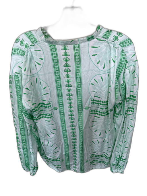 Emily McCarthy Size XS Green & White Viscose & Rayon Long Balloon Sleeve Top Green & White / XS