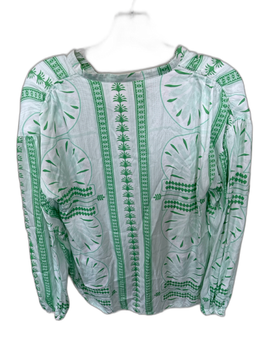Emily McCarthy Size XS Green & White Viscose & Rayon Long Balloon Sleeve Top Green & White / XS