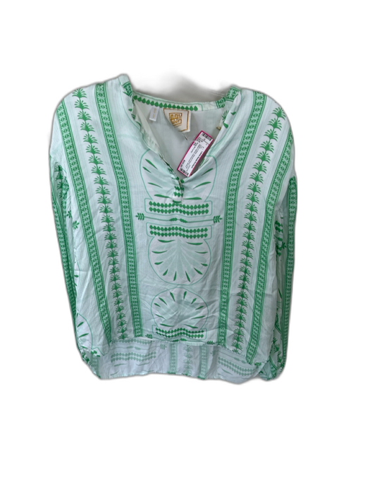 Emily McCarthy Size XS Green & White Viscose & Rayon Long Balloon Sleeve Top Green & White / XS