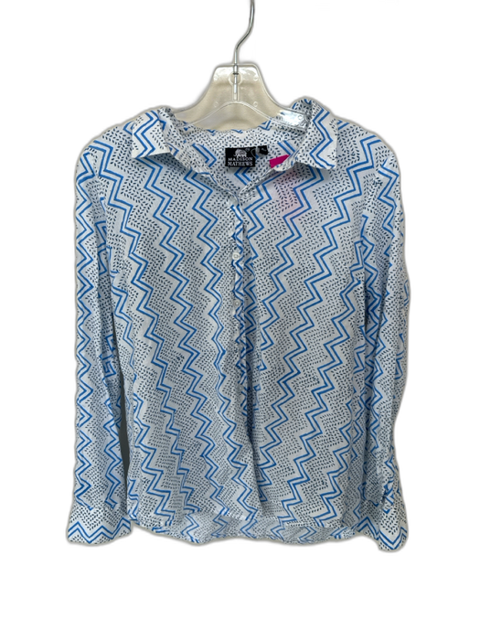 Madison Mathews Size S White & Blue Cotton Long Sleeve Chevron Button Down Top White & Blue / S