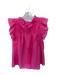 J. Marie Size S Pink Cotton Flutter Sleeves Embroidered Ruffle collar Top Pink / S