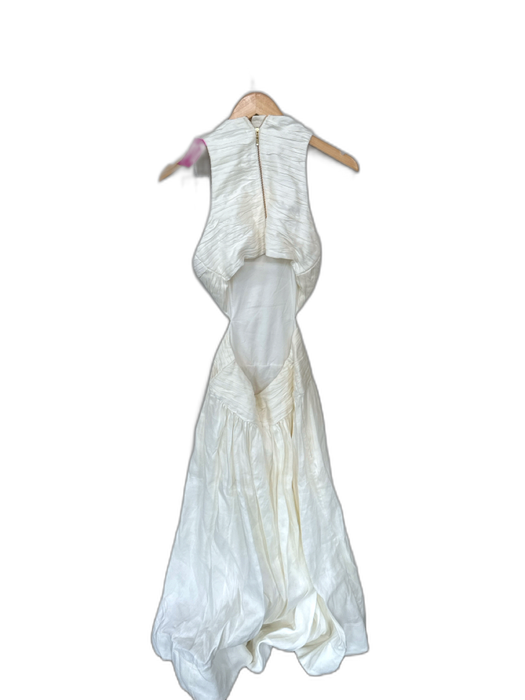 Aje. Size 8 Ivory Linen & Viscose Sleeveless Pleat Detail Side Cut Outs Dress Ivory / 8