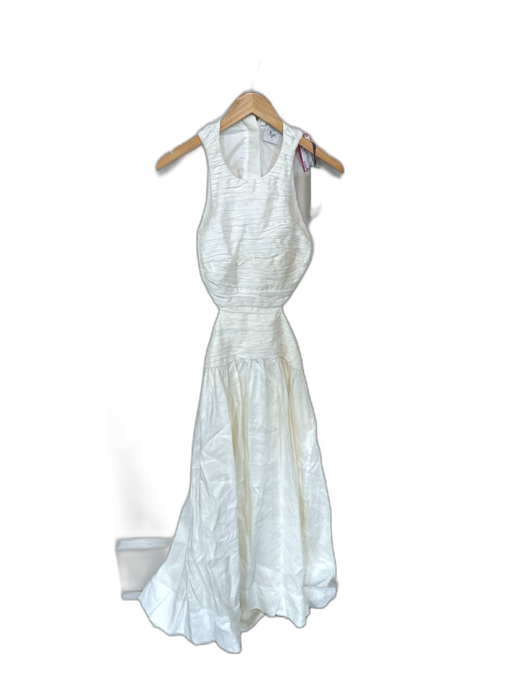 Aje. Size 8 Ivory Linen & Viscose Sleeveless Pleat Detail Side Cut Outs Dress Ivory / 8