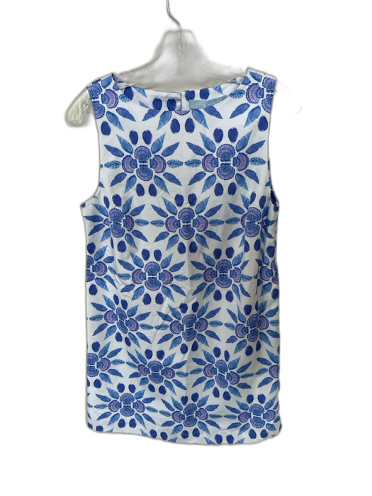 Hill House Size S White & Blue Cotton Sleeveless Seashells Back button Dress White & Blue / S