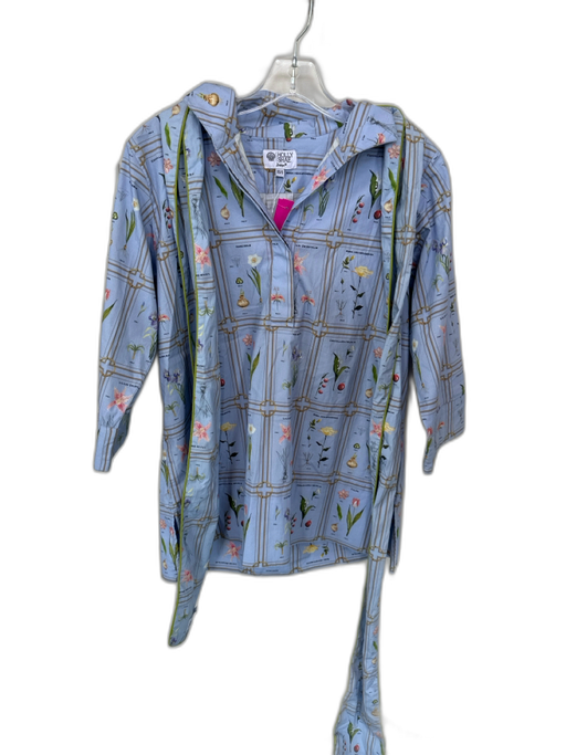 Holly Shae Design Size XS/S Blue & Multi Cotton Long Sleeve Botanical Collar Top Blue & Multi / XS/S