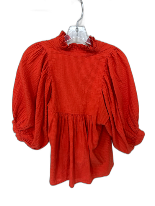 Never a Wallflower Size XS Tomato Cotton Long Balloon Sleeve Textured Top Tomato / XS