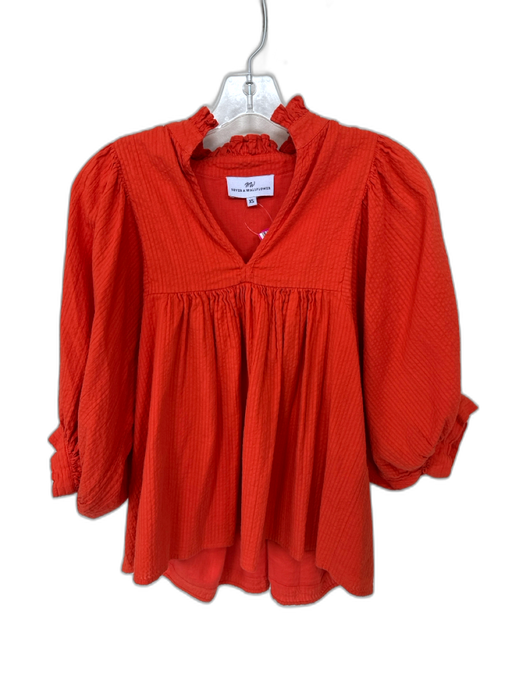 Never a Wallflower Size XS Tomato Cotton Long Balloon Sleeve Textured Top Tomato / XS