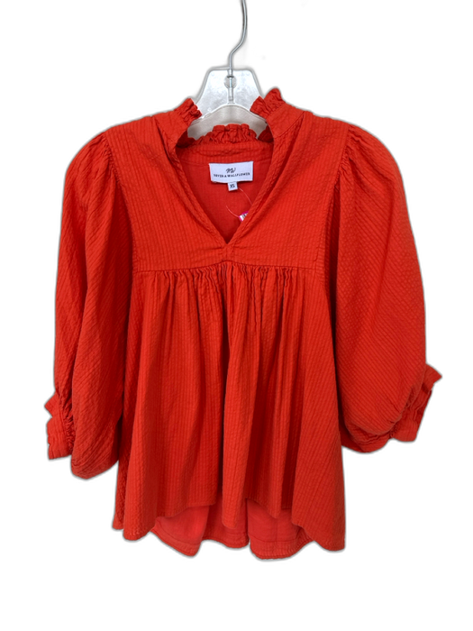 Never a Wallflower Size XS Tomato Cotton Long Balloon Sleeve Textured Top Tomato / XS