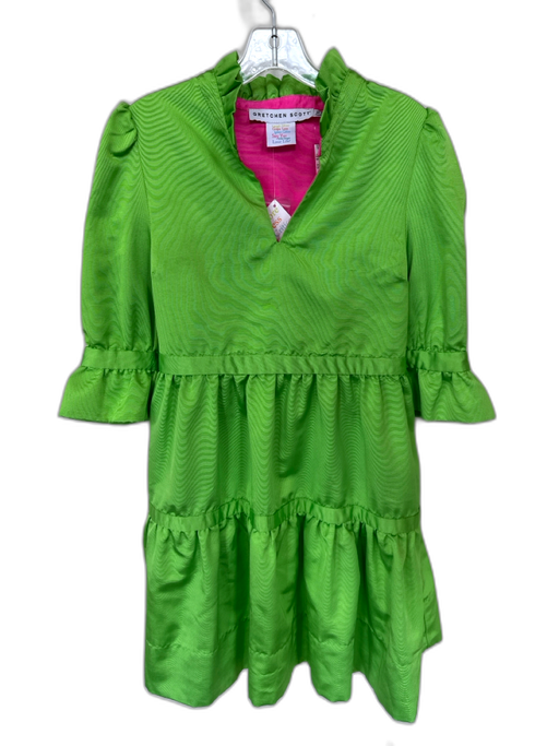 Gretchen Scott Size XS Green & Pink Polyester Long Bell Sleeve V Neck Dress Green & Pink / XS