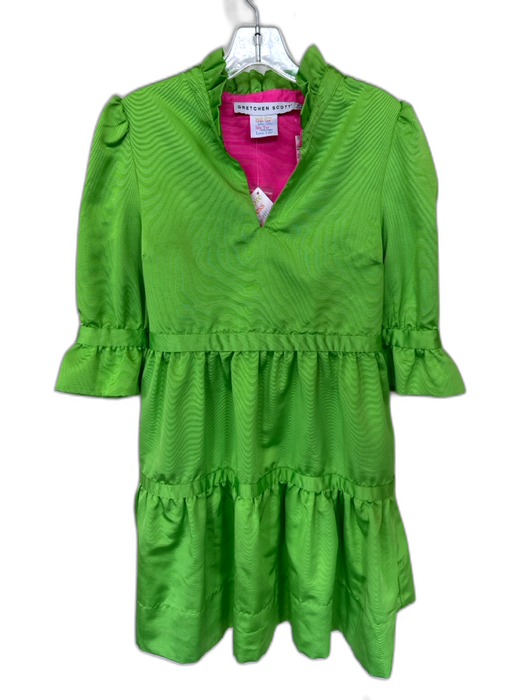 Gretchen Scott Size XS Green & Pink Polyester Long Bell Sleeve V Neck Dress Green & Pink / XS