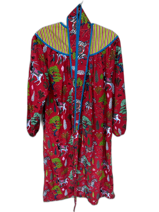 Print Fresh Size XXS Red & green Cotton Long Sleeve Animals Plant Print Dress Red & green / XXS