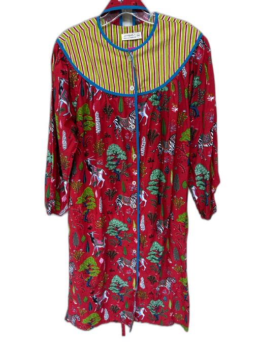 Print Fresh Size XXS Red & green Cotton Long Sleeve Animals Plant Print Dress Red & green / XXS