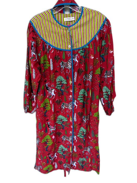 Print Fresh Size XXS Red & green Cotton Long Sleeve Animals Plant Print Dress Red & green / XXS