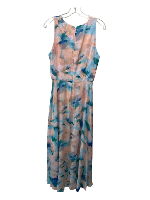 Shoshanna Size 6 Pink & Blue Print Polyester Back Zip Midi Metallic Thread Dress Pink & Blue Print / 6