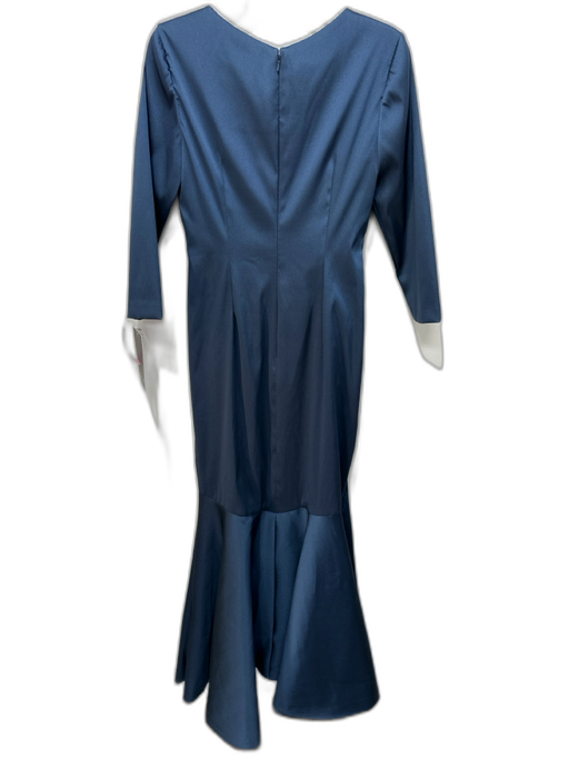 Theia Size 6 Blue Polyester V Neck Twist Detail Long Sleeve Gown Blue / 6