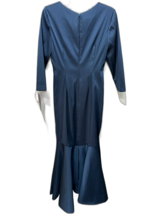 Theia Size 6 Blue Polyester V Neck Twist Detail Long Sleeve Gown Blue / 6