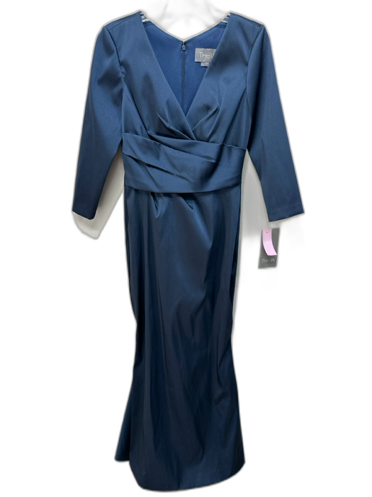 Theia Size 6 Blue Polyester V Neck Twist Detail Long Sleeve Gown Blue / 6