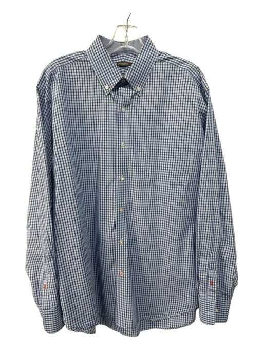J Mclaughlin Size L Blue & Navy Cotton Grid Button Down Men's Long Sleeve Shirt L