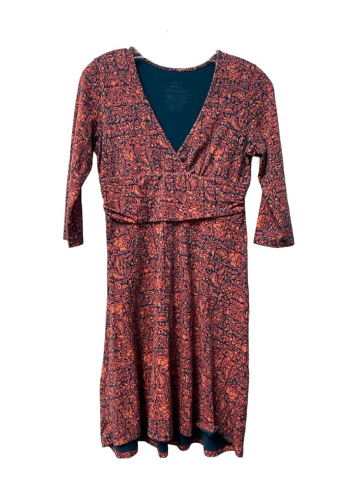 Patagonia Size Small Red & Black Organic Cotton 3/4 Sleeve Floral V Neck Dress Red & Black / Small