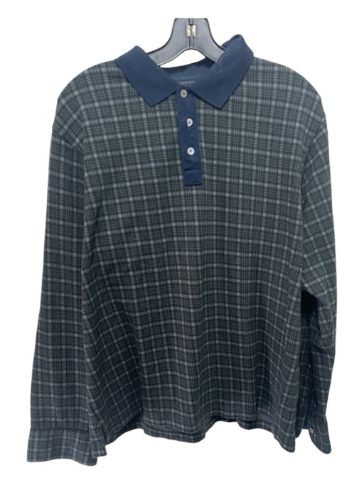 Todd Snyder Size XL Gray & Green Cotton Blend Plaid Polo Men's Long Sleeve Shirt XL