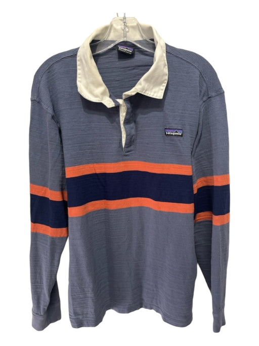 Patagonia Size L Blue & Orange Cotton Blend Striped Polo Men's Long Sleeve Shirt L