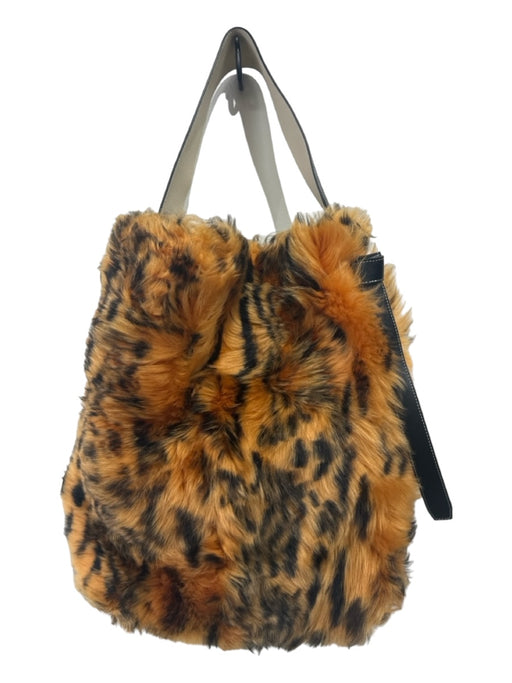 Celine Black & Orange Leather Fur Animal Print Shoulder Bag Tote Bag Black & Orange / L