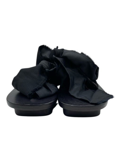 Studio Your Number Black Leather & Textile Wood lace up geta Sandals Black