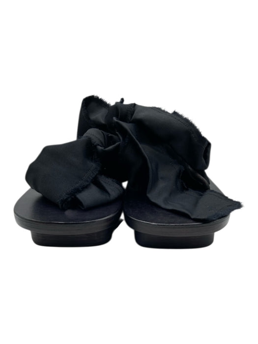 Studio Your Number Black Leather & Textile Wood lace up geta Sandals Black