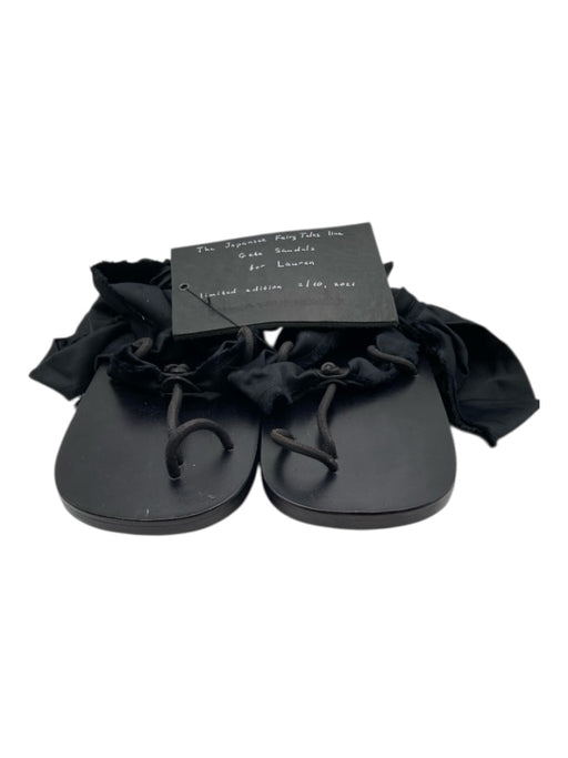 Studio Your Number Black Leather & Textile Wood lace up geta Sandals Black