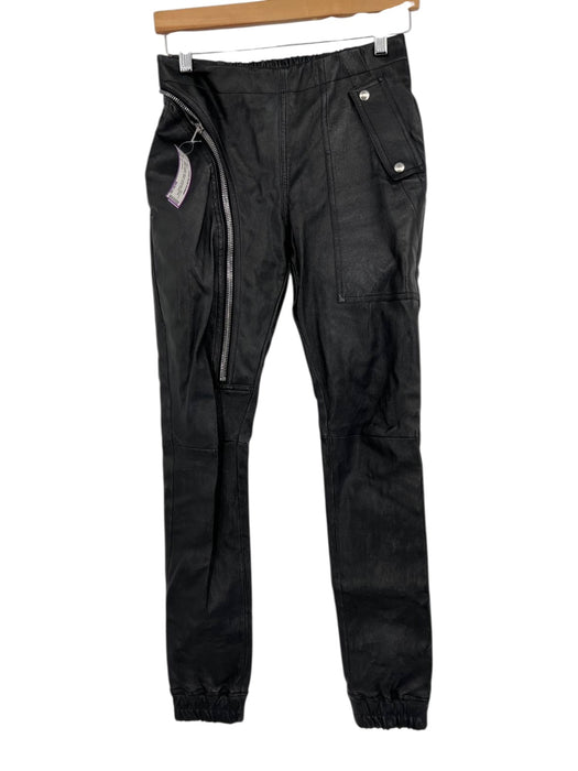 Rick Owens Size 4 Black Leather Blend Lambskin Elastic Waist Zippers Moto Pants Black / 4