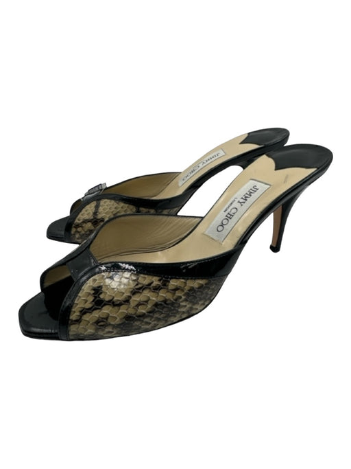 Jimmy Choo Shoe Size 39.5 Taupe & Black Patent & Leather Snake Embossed Pumps Taupe & Black / 39.5