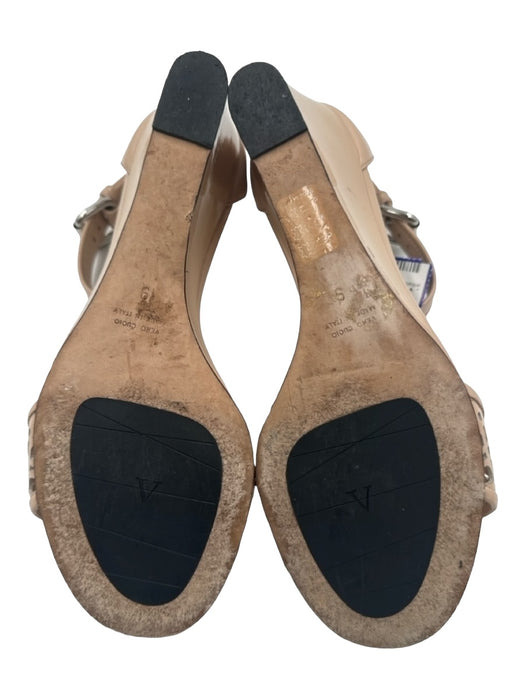 Aquatalia Shoe Size 39 Blush Beige Patent Leather Ankle Strap Laser Cut Wedges Blush Beige / 39