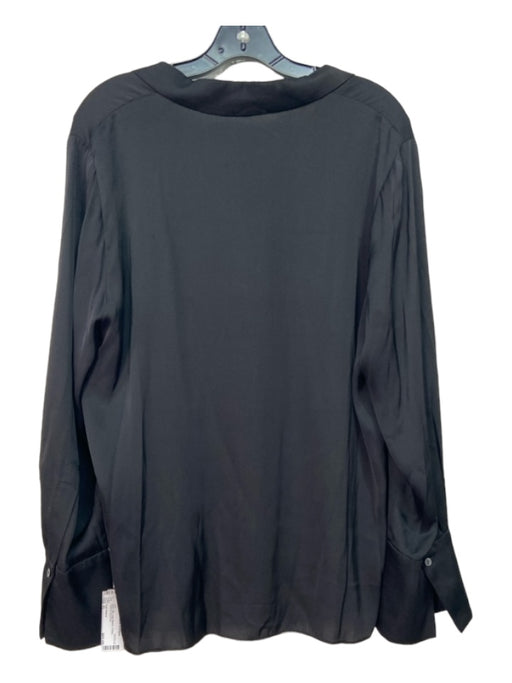 Kobi Halperin Size XL Black Silk Long Sleeve V Neck Collared Top Black / XL